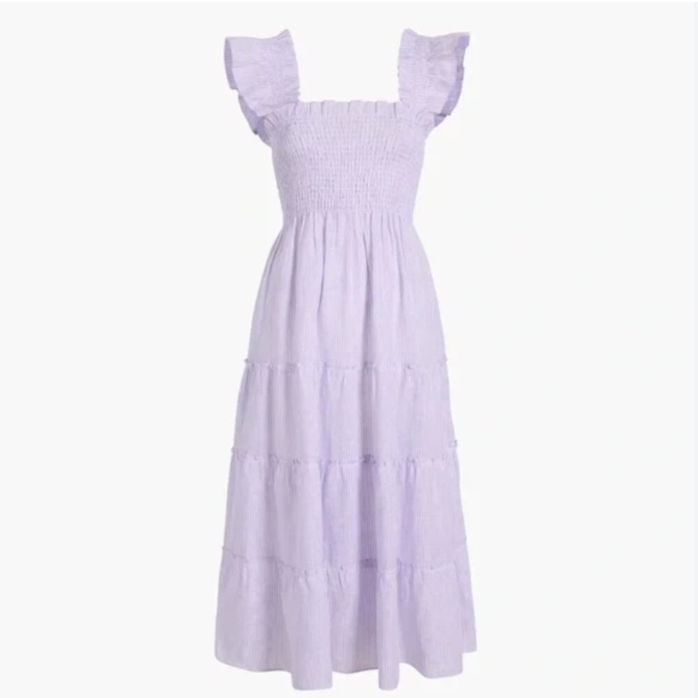 Hill House Home Ellie Nap Dress Lilac Stripe Linen Smocked Small